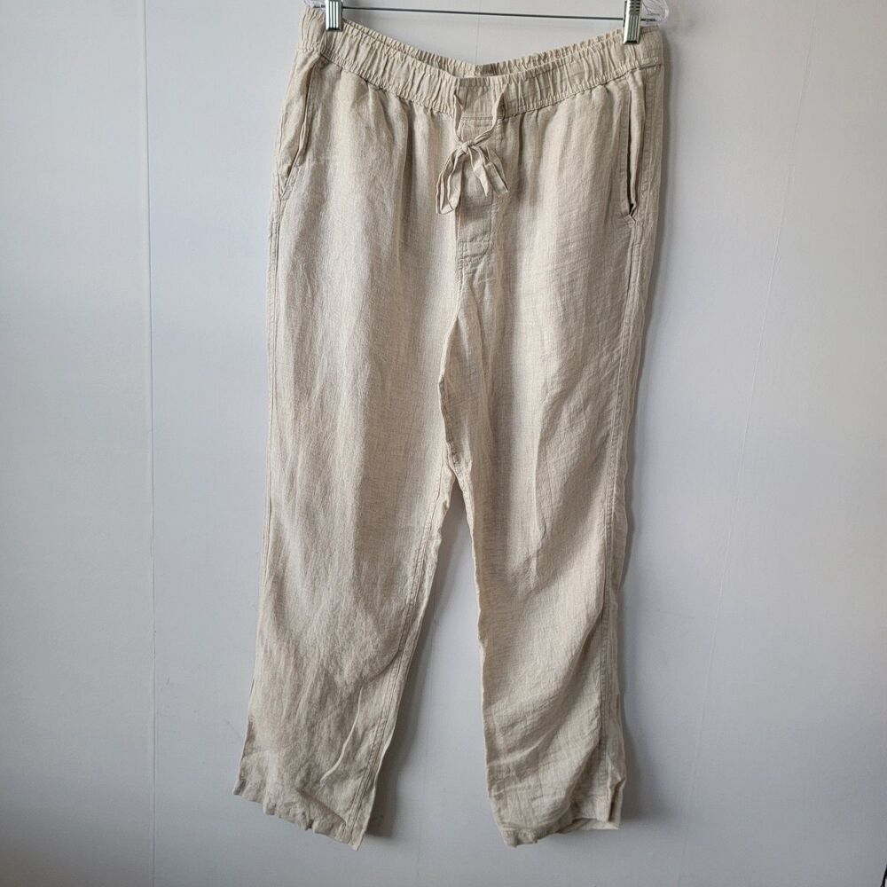 J.crew womens 100% linen‎ lounge pant sz L Elastic waistband drawstring pockted